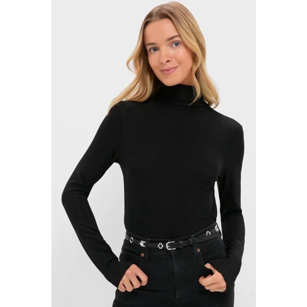 Tuckernuck Black Metallic Ellory Turtleneck Black Metallic Sparkle Size XS NWT‎